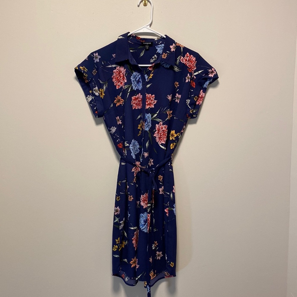 Floral full button down shirt dress